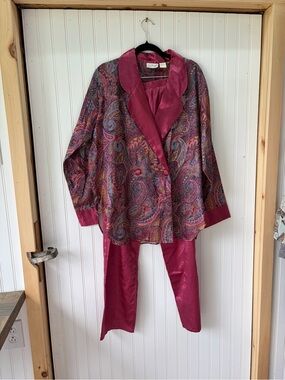 Kathryn vintage old money luxury cotton Blend Paisley Satin Pajama Set